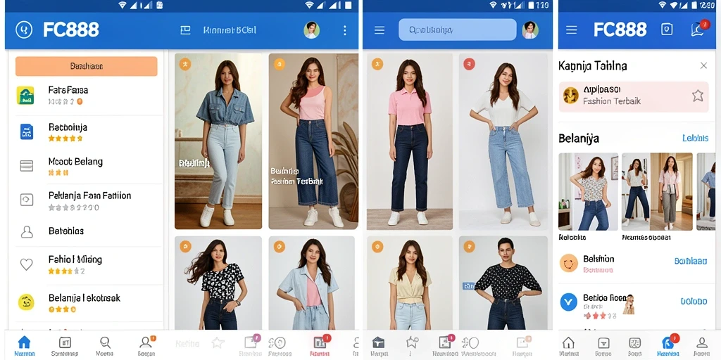 Antarmuka FC888 dengan koleksi fashion terkini dan fitur pencarian mudah.