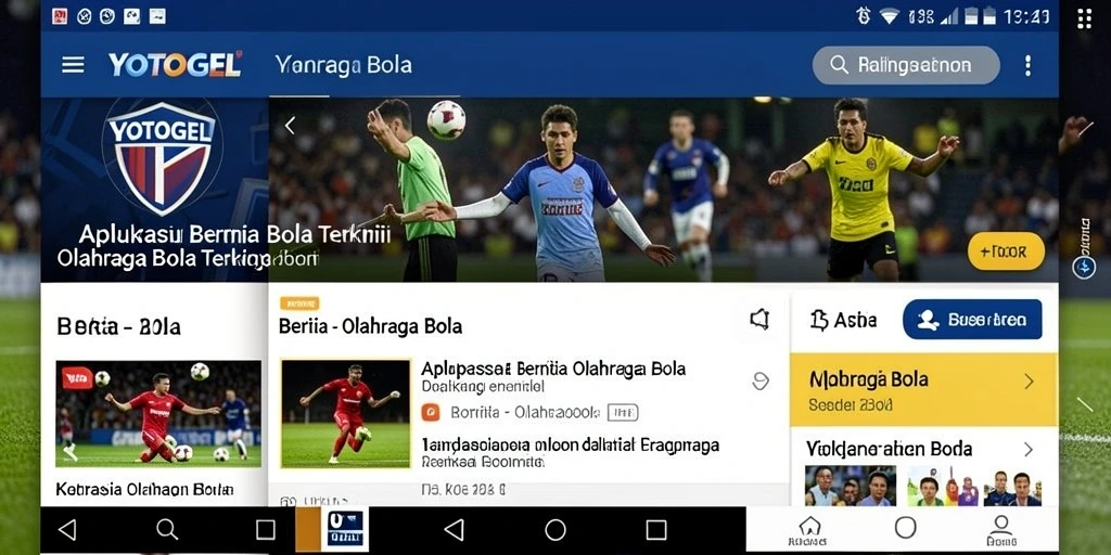 Antarmuka YOTOGEL menampilkan berita dan statistik Olahraga Bola.